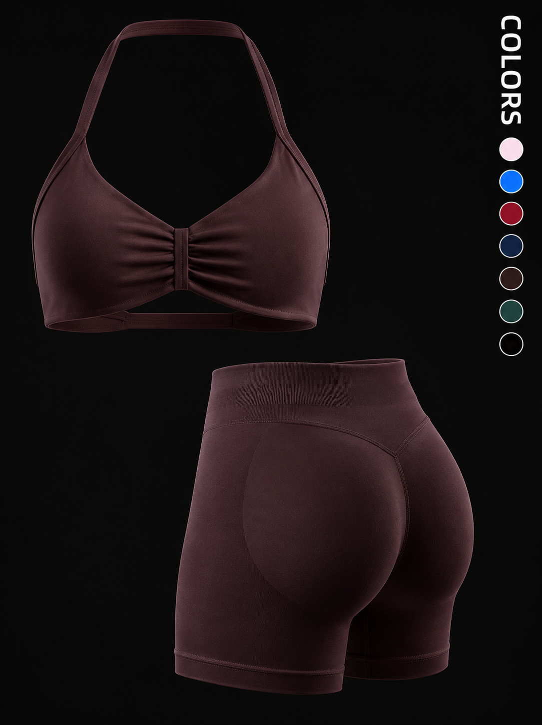 Seamless 2-Piece Sports Bra Set with Padding and High-Waisted Peach Yoga Shorts for Women - Sleeveless Activewear Workout Ensemble