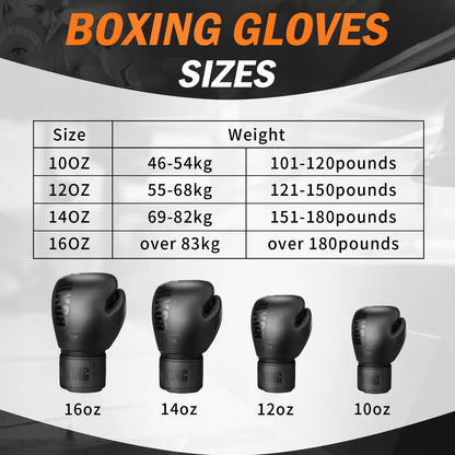 Professional PU Leather Boxing Gloves for Muay Thai and MMA Training - Available in 10, 12, 14, and 16 Oz for Men and Women