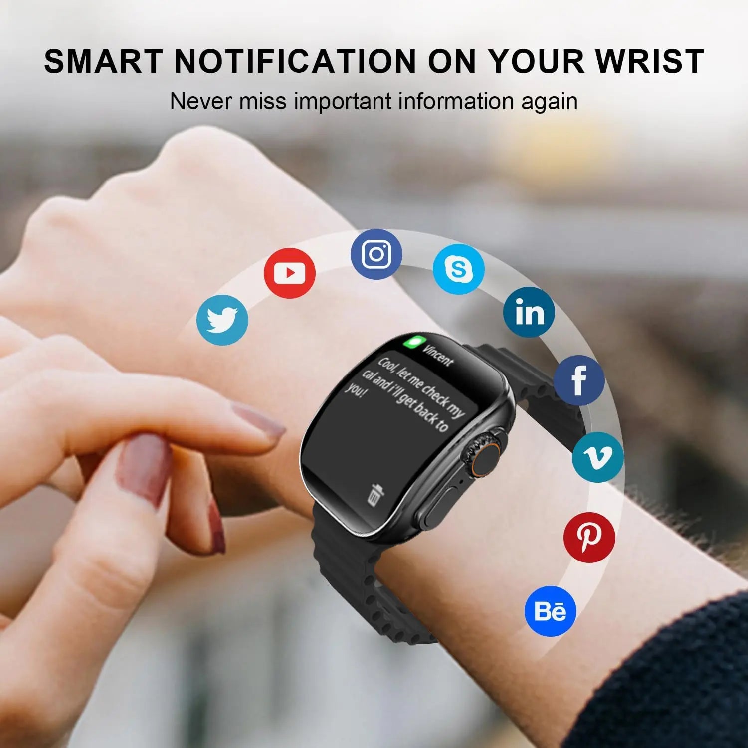 W&O Smart Watch with 2.02" Display, Bluetooth Calling, 100+ Sports Modes, Fitness Tracker, APP Notifications, Touch Screen, Compatible with iPhone and Android, Ideal for Gifting
