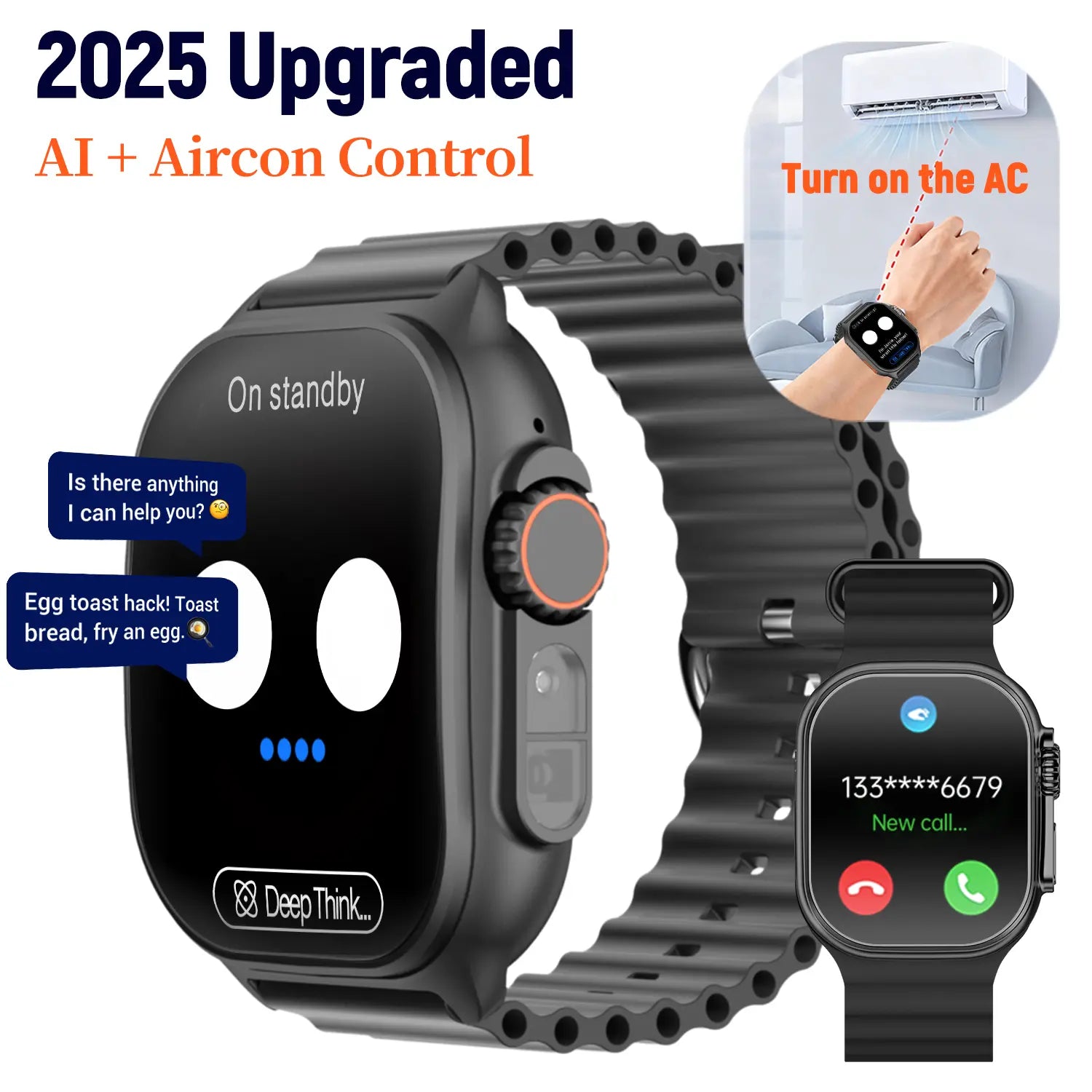 W&O Smart Watch with 2.02" Display, Bluetooth Calling, 100+ Sports Modes, Fitness Tracker, APP Notifications, Touch Screen, Compatible with iPhone and Android, Ideal for Gifting