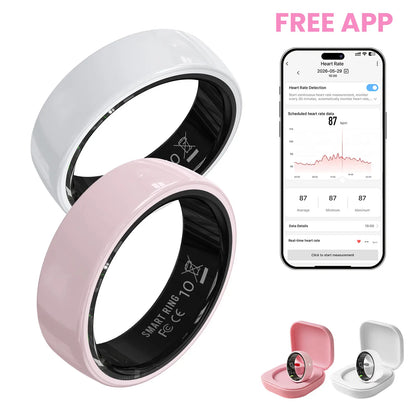 #6-#11 Pink White & Black Ceramic Smart Rings for Women & Men, Waterproof Wearable Fitness Trackers, Heart Rate, Stress & Cycle Monitor, Sleep Tracker, IP68 Waterproof, 5-7 Day Battery, Ios & Android Compatible with Charging Case, Couple Gift
