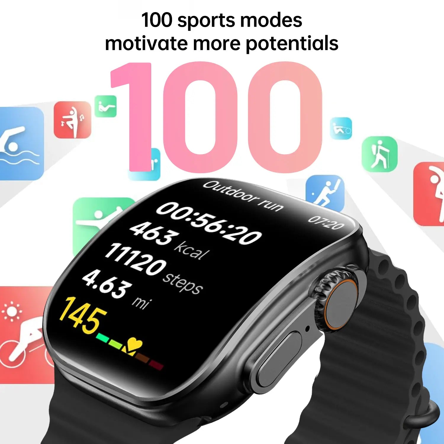 W&O Smart Watch with 2.02" Display, Bluetooth Calling, 100+ Sports Modes, Fitness Tracker, APP Notifications, Touch Screen, Compatible with iPhone and Android, Ideal for Gifting