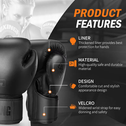 Professional PU Leather Boxing Gloves for Muay Thai and MMA Training - Available in 10, 12, 14, and 16 Oz for Men and Women