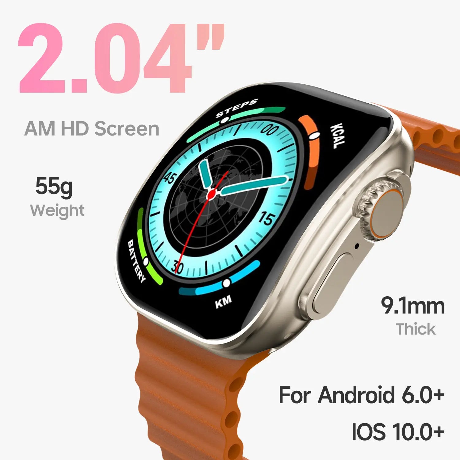 W&O Smart Watch with 2.02" Display, Bluetooth Calling, 100+ Sports Modes, Fitness Tracker, APP Notifications, Touch Screen, Compatible with iPhone and Android, Ideal for Gifting