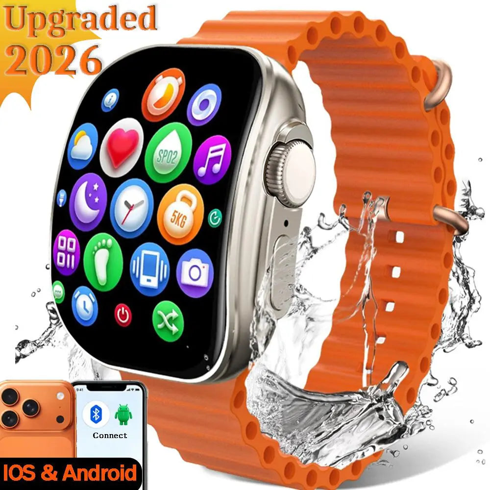 W&O Smart Watch with 2.02" Display, Bluetooth Calling, 100+ Sports Modes, Fitness Tracker, APP Notifications, Touch Screen, Compatible with iPhone and Android, Ideal for Gifting
