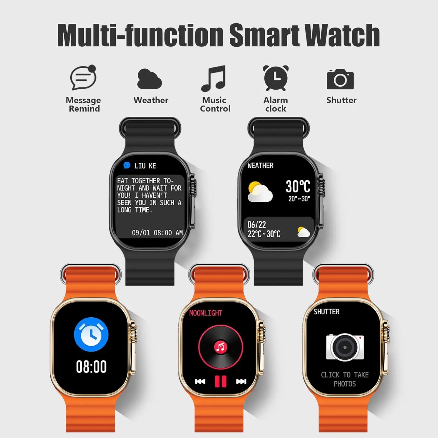 W&O Smart Watch with 2.02" Display, Bluetooth Calling, 100+ Sports Modes, Fitness Tracker, APP Notifications, Touch Screen, Compatible with iPhone and Android, Ideal for Gifting