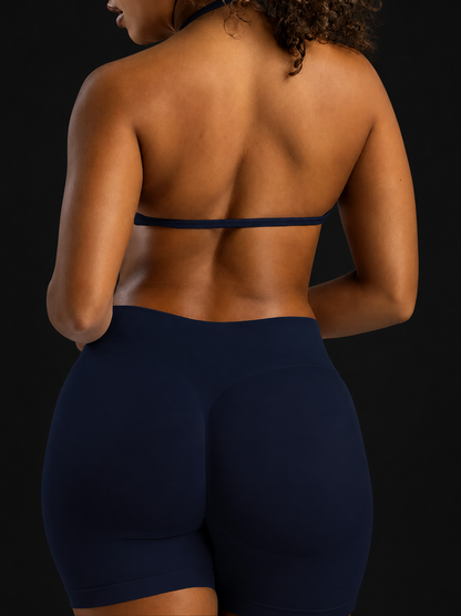 Seamless 2-Piece Sports Bra Set with Padding and High-Waisted Peach Yoga Shorts for Women - Sleeveless Activewear Workout Ensemble