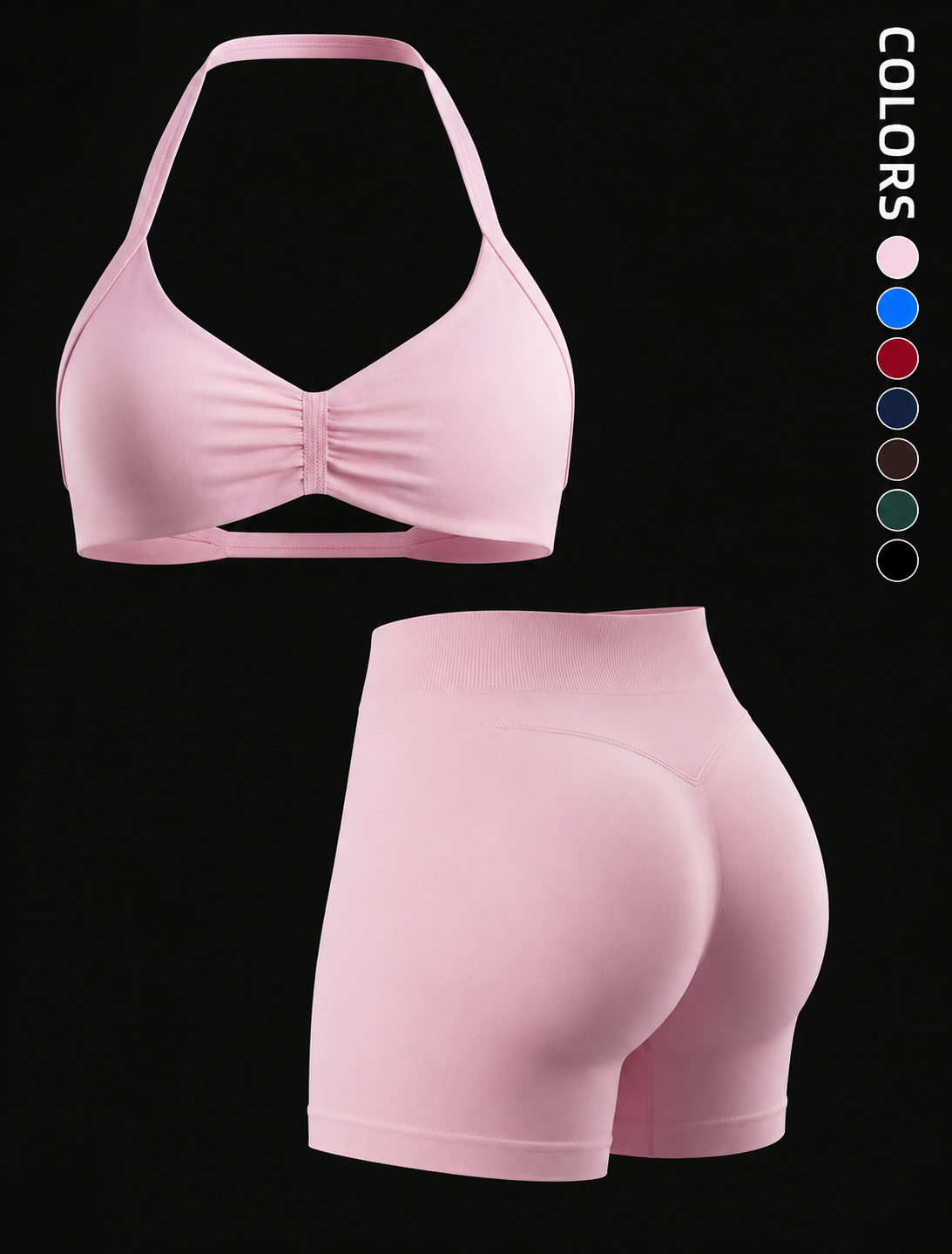 Seamless 2-Piece Sports Bra Set with Padding and High-Waisted Peach Yoga Shorts for Women - Sleeveless Activewear Workout Ensemble
