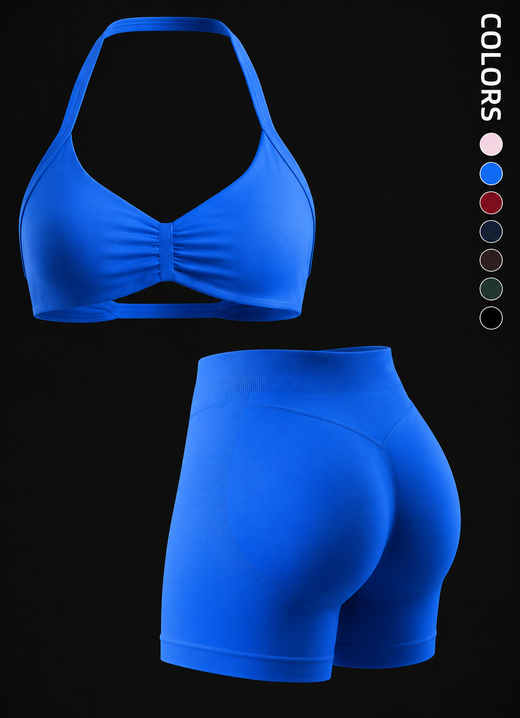 Seamless 2-Piece Sports Bra Set with Padding and High-Waisted Peach Yoga Shorts for Women - Sleeveless Activewear Workout Ensemble