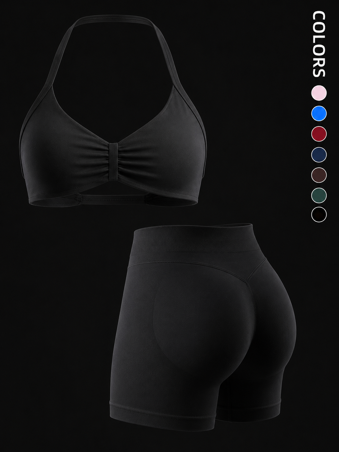 Seamless 2-Piece Sports Bra Set with Padding and High-Waisted Peach Yoga Shorts for Women - Sleeveless Activewear Workout Ensemble
