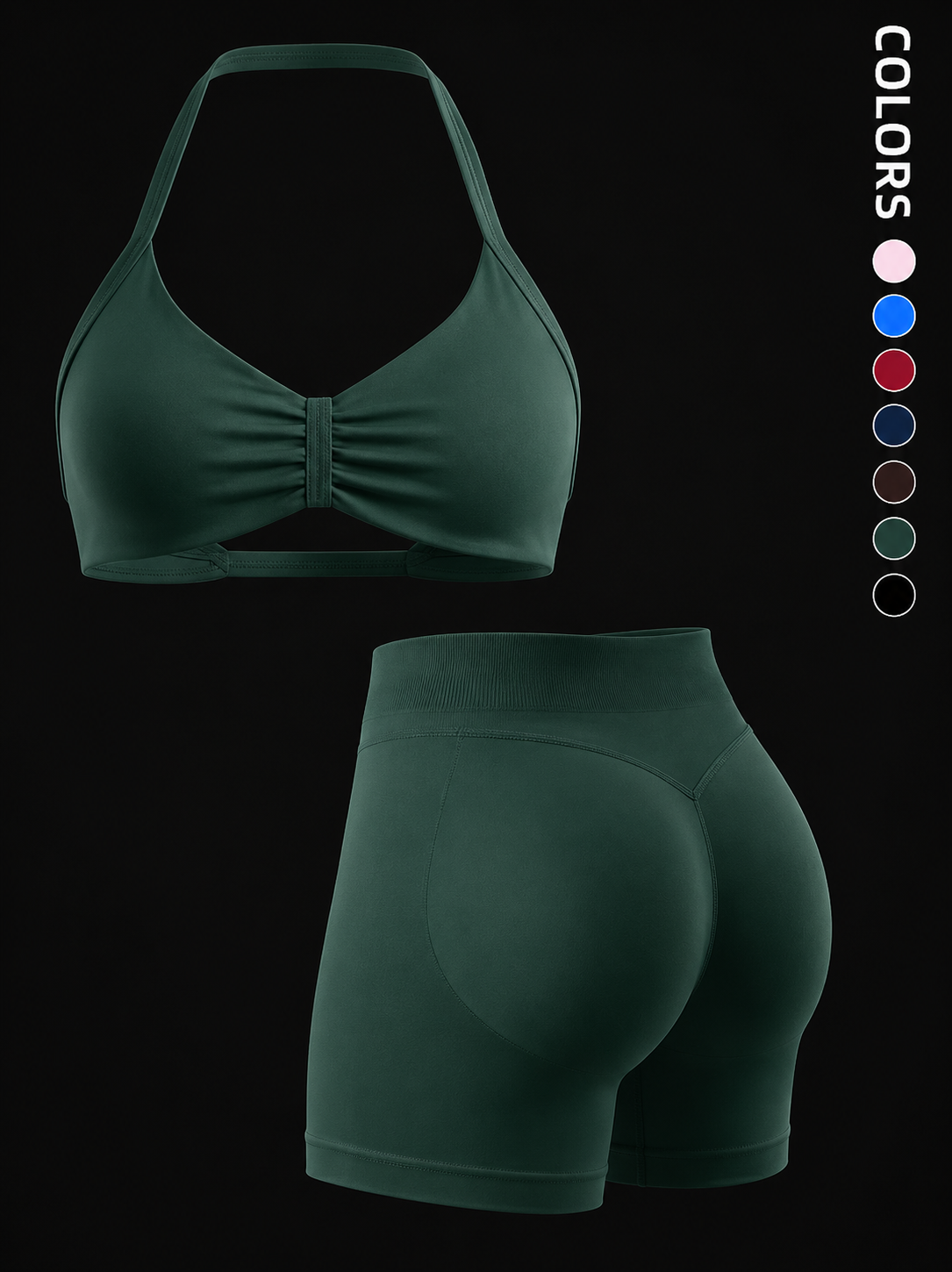 Seamless 2-Piece Sports Bra Set with Padding and High-Waisted Peach Yoga Shorts for Women - Sleeveless Activewear Workout Ensemble